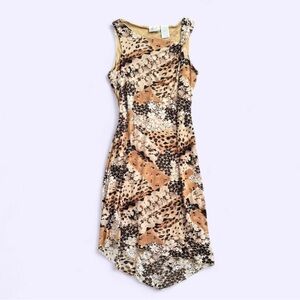 Vintage 90s Kathie Lee Asymmetric Midi Dress Animal Floral XL